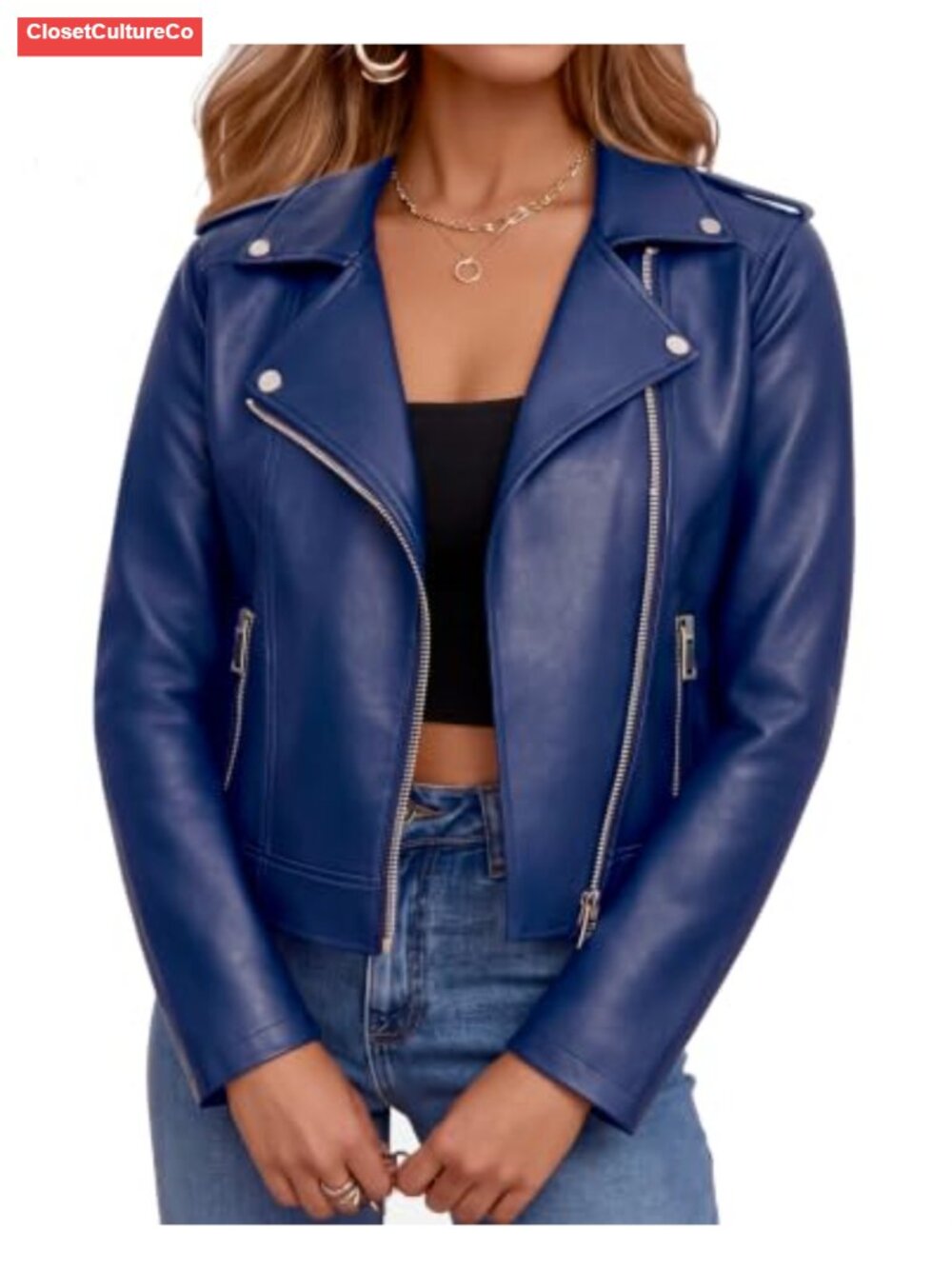 Women's Faux Leather Cropped Moto Biker Jacket Zip Up Streetwear